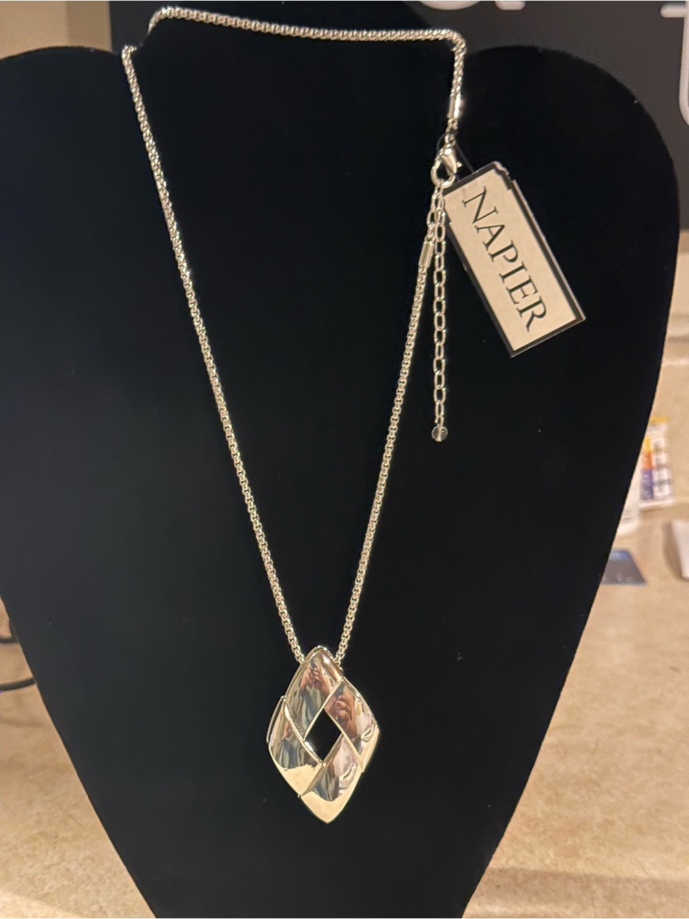 Vintage Napier Silver-Tone Interwoven Geometric Pendant Necklace